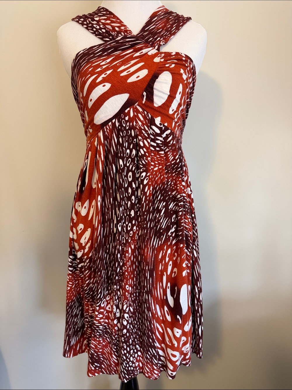 Women’s Rust & White Cross Shoulder Patterned Dress